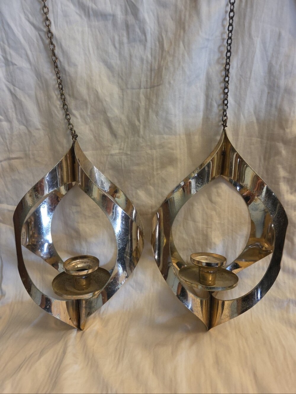 Set Of 2 Hanging Vintage Metal Mid Century Candle Holders